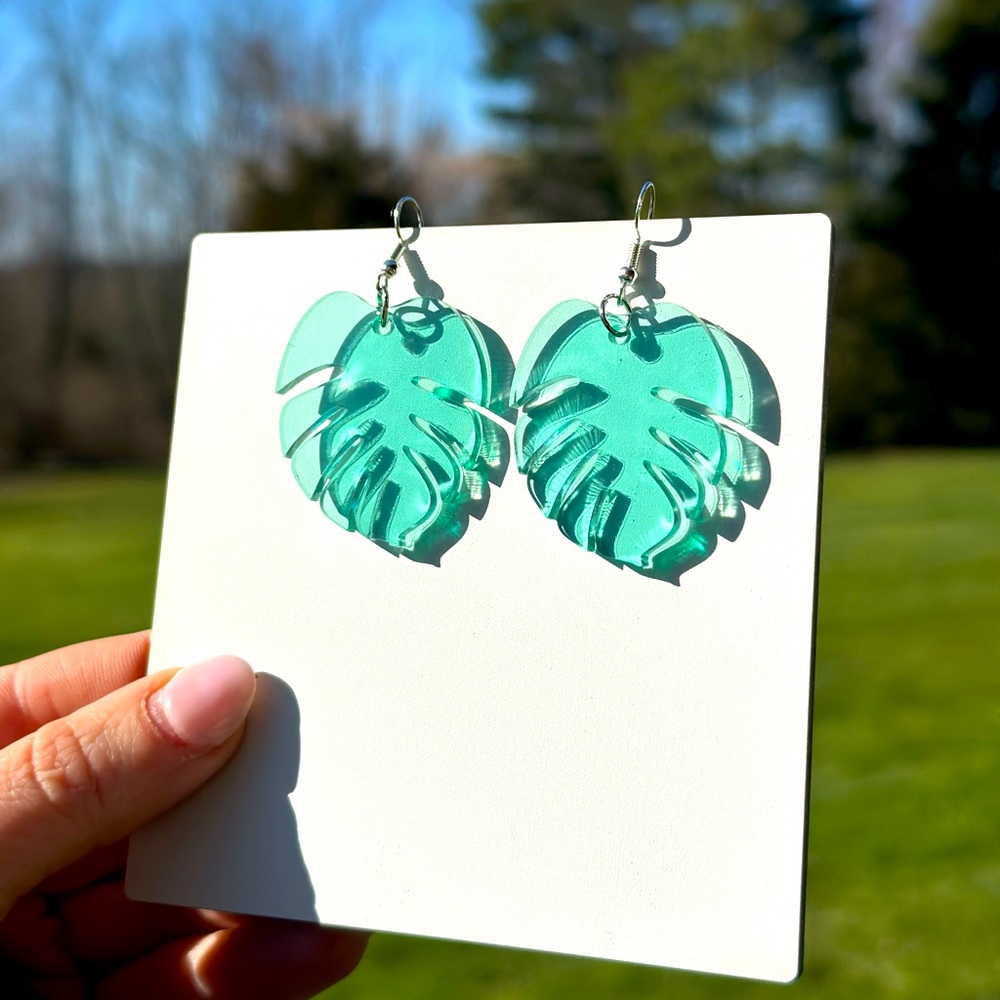 NEW Monstera Sea Glass Earrings
